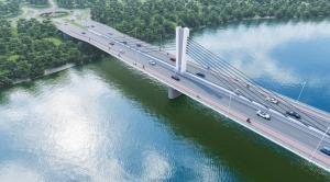 A NEW BRIDGE ACROSS THE DANUBE IN THE EXTENSION OF BOULEVARD OF EUROPE THE BYPASS MOTORWAY AROUND NOVI SAD